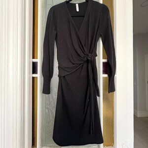 Avantlook Black Waist Tie Sweater Dress